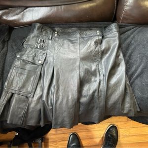 Men’s Genuine Black Leather Utility Scottish Kilt